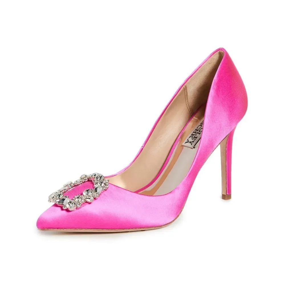Badgley Mischka Cher Satin Brooch Embellished Pumps Pink, New, Size 7.5 - Picture 5 of 16